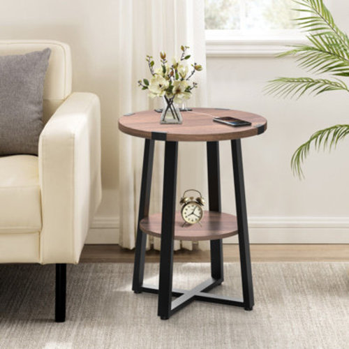 17 Stories Jalanda Tall End Table with 2 USB Ports, 2 Power Outlets, and 2-Tier Storage Shelves & Reviews | Wayfair
