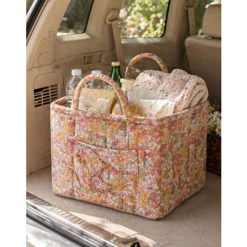 Car Storage Basket Organizer, Large Capacity Foldable Car Organizer with Handles, Quilted Fabric Auto Storage Bin for Trunk, Back Seat, Road Trips, Groceries, Toys & Accessories (Style-C)