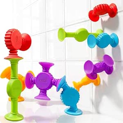 BUNMO Bath Toys Suction - Connect, Build, Create - Toddler Bath Toys - Hours of Fun & Creativity - Fine Motor Skills - Stimulating Sensory Toys - Non-Mouthable Toy - Textured 10 Pack