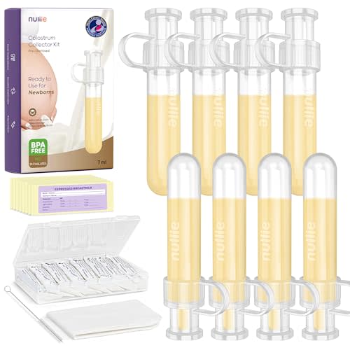 Nuliie Colostrum Collector Kit 7ml/8pcs, Leakproof, Reusable Breast Milk Collector, Heat & Freezer Resistant, BPA-Free, With Cotton Cloth Wipe, Storage Case, Cleaning Brush - Ready-to-Use for Newborns