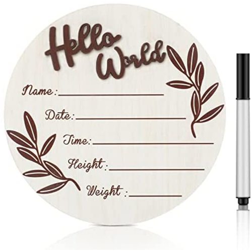 Newborn Announcement Sign Wooden Baby Announcement Sign Cherry Newborn Baby Birth Sign Baby Name Information Sign with Marker Pen for Baby Shower, Nursery Wall Decor (Round)