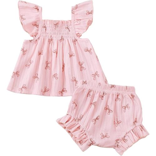 Jecson Newborn Baby Girl Summer Clothes Infant Girl Outfits Sleeveless Ruffle Top and Bloomers Shorts Set 0 3 6 12 Month