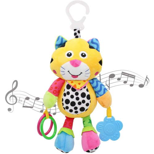 VATENIC Baby Car Seat Toys with 24 Music and Teether for Newborn (Tiger)-Yellow