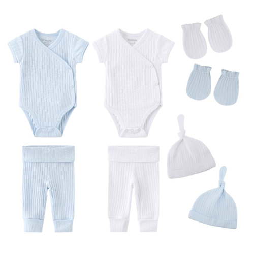 Zavbaby Unisex Newborn 8 Pieces Cotton Solid Color Baby Layette Sets
