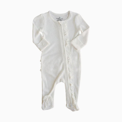 Caden Lane Bamboo Waffle Ruffle Zipper Footie - Cloud White, Newborn