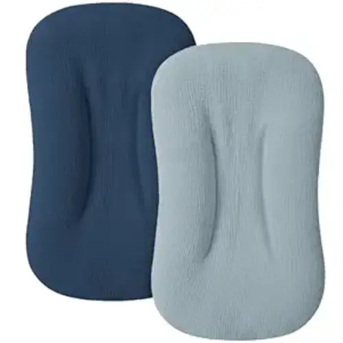 Muslin Baby Cover for Newborn, Soft and Breathable 100% Cotton Lounger Slipcover Neutral, Pack of 2(Dark Blue)