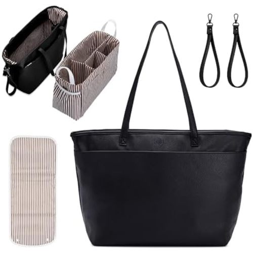 Parker Baby Willow Tote Bag | Stylish Vegan Leather Diaper Bag Tote with Modular Storage & Removable Inserts & Roomy Interior