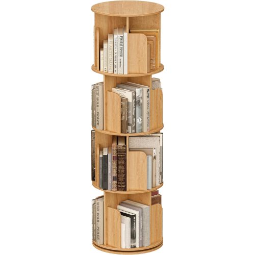 Wooden 4 Tier Rotating Bookshelf, Spinning Bookshelf Tower,Modern Revolving Small Bookcase for Corner,Living Room,Bedroom (Natural Oak, 4-Tier)