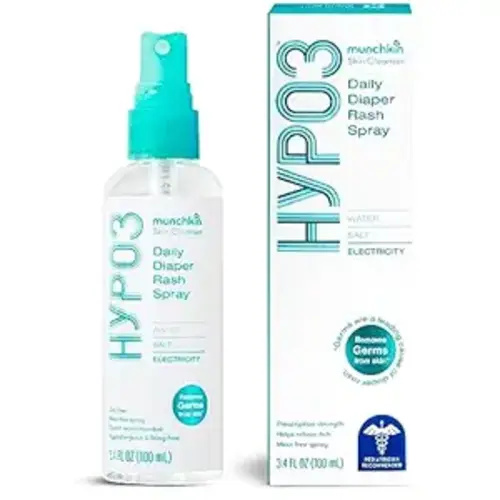 Munchkin HYP03 Diaper Rash Hypochlorous Acid Spray for Face and Body, Removes Rash-Causing Germs, Helps Promote Healing, Gentle for Sensitive & Eczema-Prone Skin, 3.4 Ounce