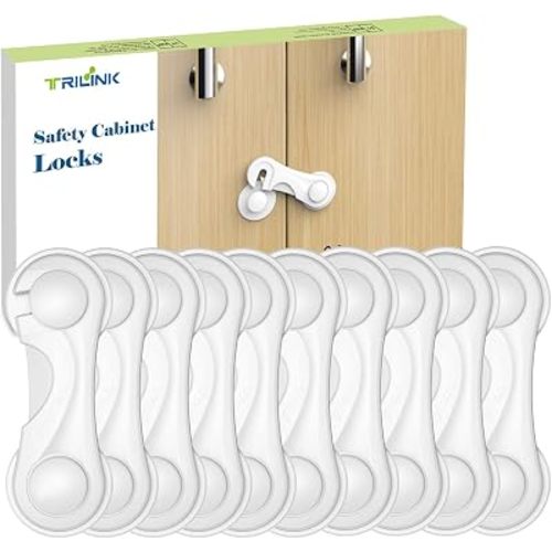 TRILINK Cabinet Locks for Babies 10 Pack, Baby Proofing Baby Safety Locks, Child Locks for Cabinets, Fridge Locks for Kids, Strong Adhesive No Drilling-Durable-Multifunctional for Furniture Kitchen