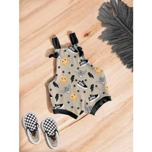 Boys print tied overall shorties, boys overall shorts, baby overall shorts, toddler overall shorts, tied overall shorts, overalls
