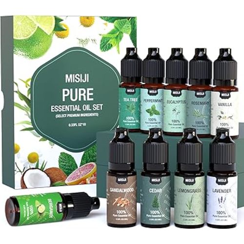 Essential Oils Set-MISIJI Essential Oils for Diffuser for Home,Diffuser Oils Scents for Aromatherapy,Candle&Soap Making,Laundry,Humidifiers 10 Scents Blissful