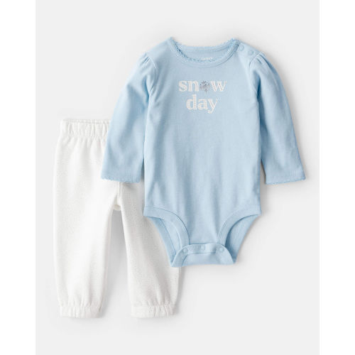 Baby Girl 2-Piece DayDream Fleece Snow Day Bodysuit & Pant Set - Cream/Blue - Carter's | Carter's