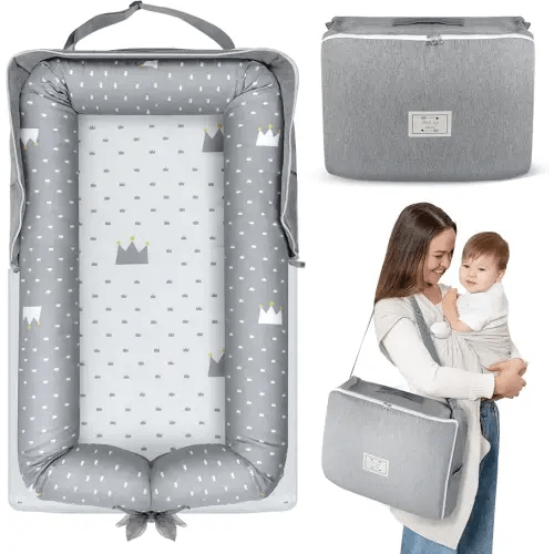 Baby Lounger for Newborn 0-24 Months, Snuggle Cozy Me Portable Infant Lounger with Soft Breathable Cotton, Adjustable Size Lengthen Space Lightweight & Washable Essentials for Home Travel (1. Crown)