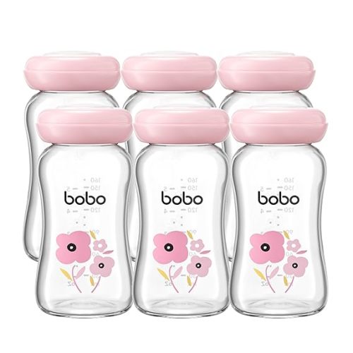 YOHKOH Glass Breast Milk Storage Bottles - 100% Leak-Proof, BPA-Free Breastmilk Storage Containers, Freezer & Dishwasher Safe, Ideal for Nursing Mothers (Red, 5.4oz (Pack of 6))