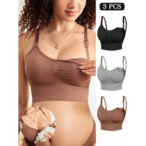 BloomMama 3pcs Maternity Seamless Solid Color Nursing Bras | SHEIN USA