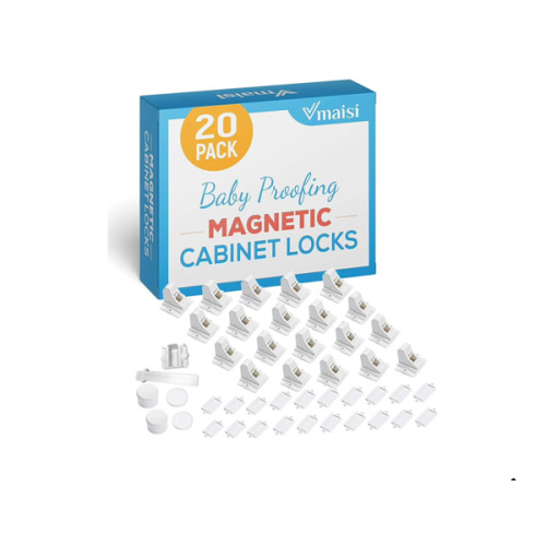 20 Pack Magnetic Cabinet Locks Baby Proofing - Vmaisi Children Proof Cupboard Drawers Latches - Adhesive Easy Installation