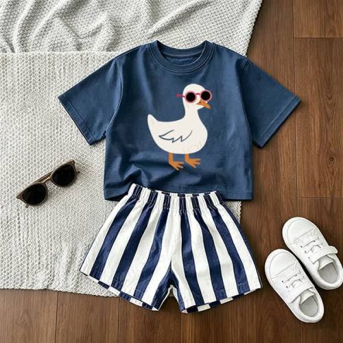 Baby Goose Tee and Striped Shorts 2-Piece Set