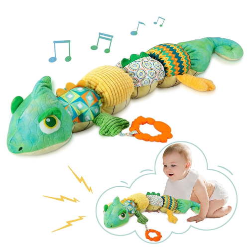 Baby Toys 0-6-12 Months, Musical Plush Soft Chameleon Baby Rattle Infant Teething Toys Gifts for Newborn 1 2 Year Old Boys Girls, Green