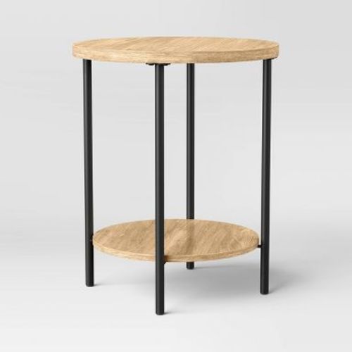 Wood and Metal Small Round Dorm End Table Natural Finish - Room Essentials™