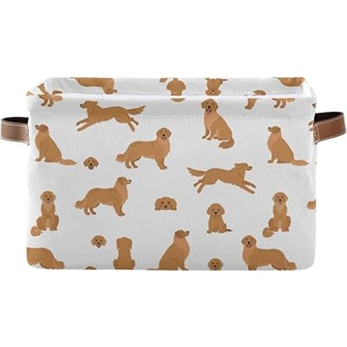 Wamika Golden Retriever Dog Storage Basket Fabric Pet Toys Baskets Cute Puppy Dogs Open Home Storage Bins Boxes Foldable Organizer Bag for Pet Bathroom Shelf Closet Baskets 16×12×8 Inches