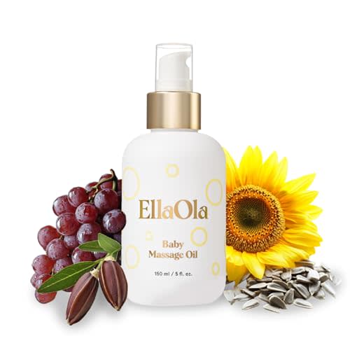 ELLAOLA Organic Moisturizing Baby Massage Oil - Non Greasy Formula Made With Natural Jojoba, Sunflower, and Argan Oil to Hydrate Skin and Protect Against Cradle Cap | 5 fl. oz.
