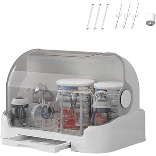 Baby Bottle Drying Rack with Lid Baby Bottle Storage with Removable Drain Tray Space Saving Baby Bottle Rack Dryer Reusable Bottle Rack Holder for Baby (B, 32 * 26 * 25.5CM)