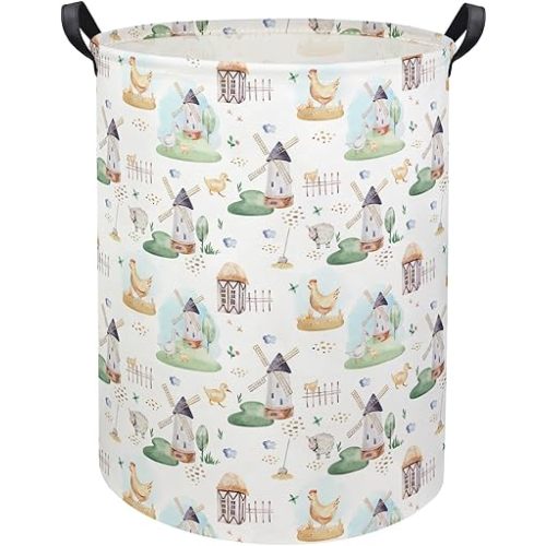 HIYAGON Kids Baby Laundry Basket Boys Baby Laundry Hamper Dirty Clothes Organizer Toy Storage Bin Nursery Hamper for Bedroom Room Decor(Farm)