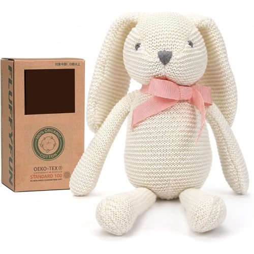100% Organic Cotton Baby Bunny Stuffed Animal 7.1" White