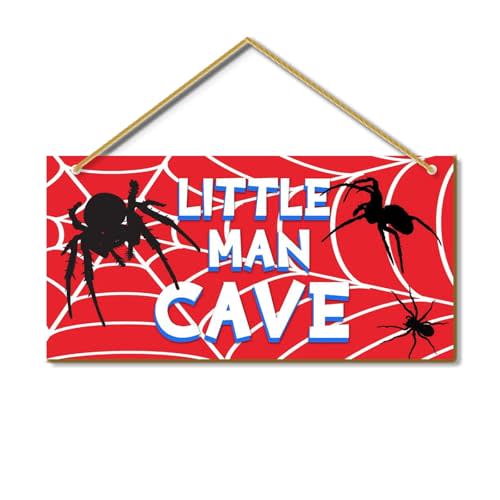 Little Man Cave, Spider Room Decor for Boys Wooden Door Sign Baby Boys Bedroom Wall Decorations for Nursery Toddler Nursery Playroom Wall Art