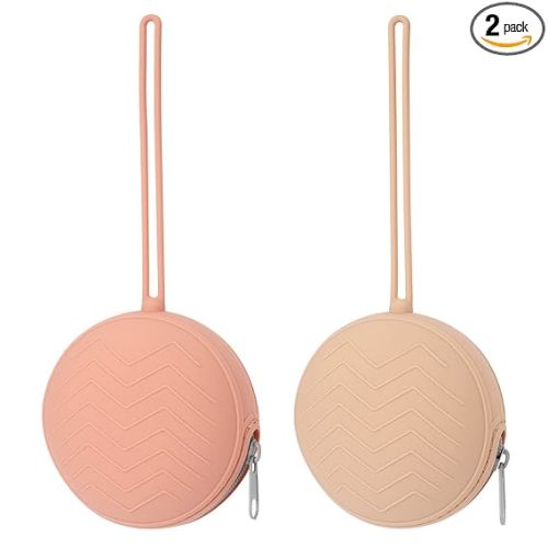 2 Pack Silicone Pacifier Holder Case, BPA Free Newborn Baby Pacifiers Silicone Pouch for Boys & Girls, Portable Silicone Pacifier Container Case (Muted, Apricot)