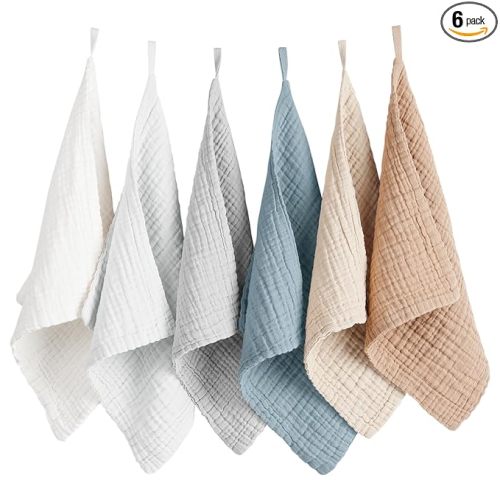 Konssy 6 Pack Baby Muslin Washcloths for Unisex 100% Cotton Wash Cloth Set for Baby Face Body Comfy and Soft for Newborn Infants Kids Girls and Boys
