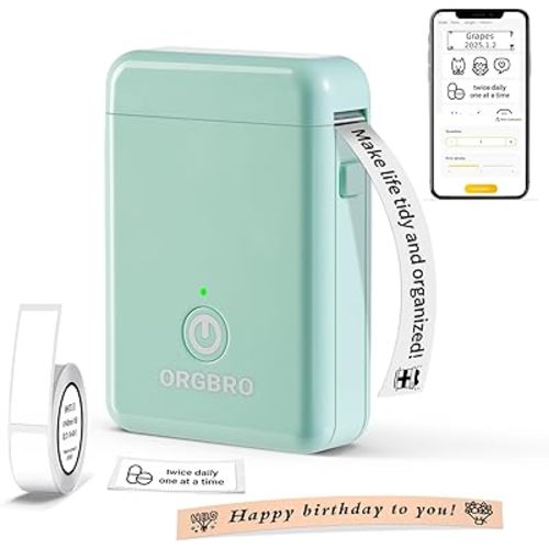 ORGBRO Label Maker Machine with Tape, X1 Portable Bluetooth Mini Label Printer, Support Pre-Cut & Continuous Label, Wireless Small Label Makers with Versatile App for School Home Office Organization