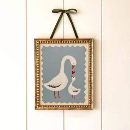 White Geese Nursery Print, Mother and Baby Goose Art, Sweet Farmhouse Wall Decor, Cottagecore Animal Illustration