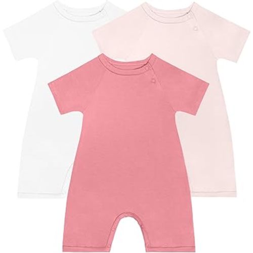 GUISBY Baby Romper 3-Pack, Ultra Soft Baby Short Sleeve Bodysuit, Breathable Summer Sleepwear, Unisex 0–24 Months