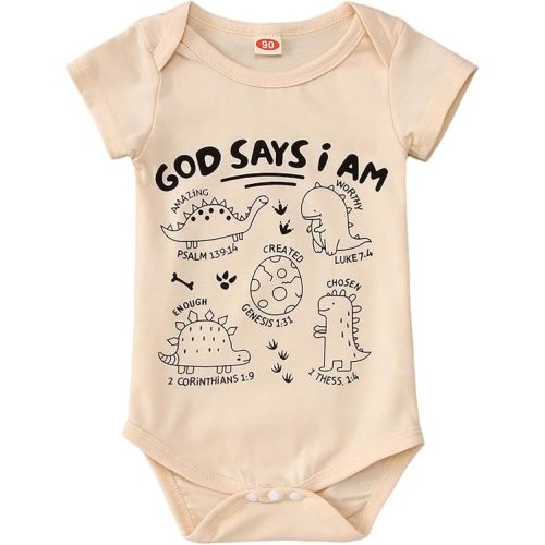 BOUTIKOME Dinosaur Romper Newborn Infant Baby Boys Girls Onesie T Shirts Short Sleeve Tops Inspirational Clothes 0-12 Months
