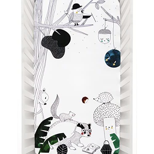 Rookie Humans 100% Cotton Sateen Fitted Crib Sheet: Woodland Dreams. Modern Nursery, Use as a Photo Background for Your Baby Pictures. Standard Crib Size (52 x 28 inches) (Black White)