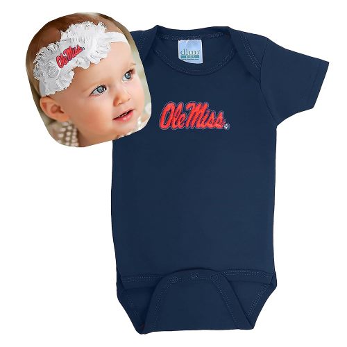Mississippi Ole Miss Rebels Baby Onesie and Shabby Headband Set
