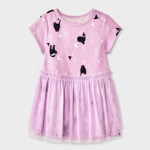Baby Girls' Halloween Cat Witch Short Sleeve Tulle Dress - Cat & Jack™ Purple