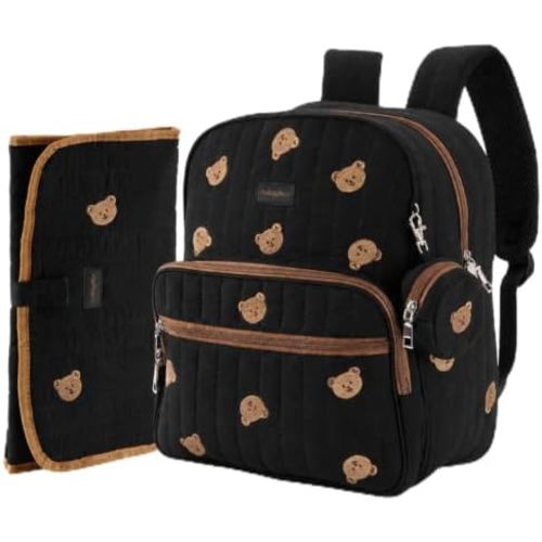 GOBABYMART Large Diaper Bag Backpack with Changing Pad, Insulated Bottle Pockets, Travel & Hospital Bag for Mom & Dad (Small - Black Bears)