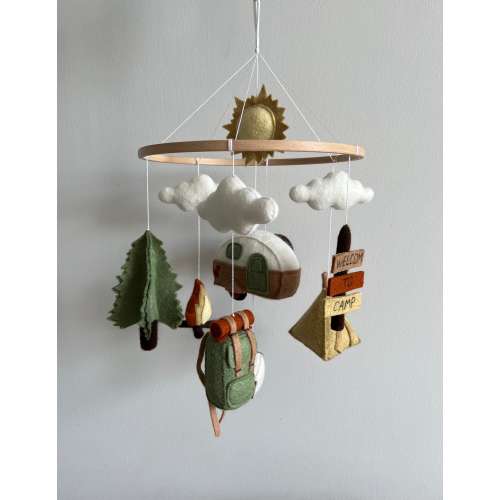 Camping Baby Mobile: Woodland Forest Crib Decor, Neutral National Park Theme