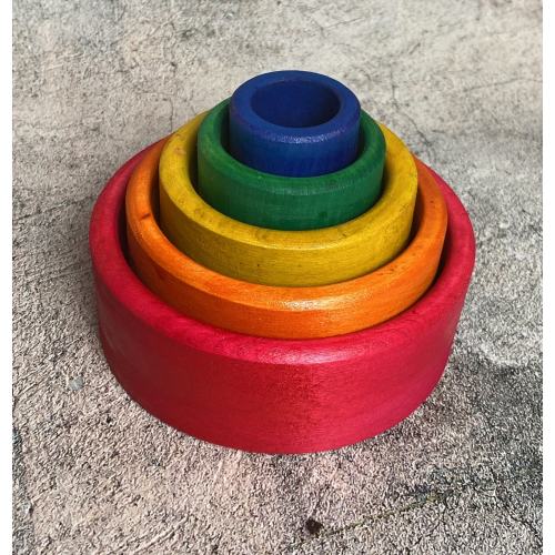 Montessori Rainbow Wooden Nesting Bowls – Stacking Toy for Toddlers, Color Sorting, Open-Ended Play, Waldorf-Inspired Educational Toy