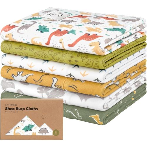 Organic Burp Cloths Baby Boy, Girl - 6-Pack Large Cotton Burping Cloths for Babies, Spit Up Rags, Super Absorbent, Ultra Soft Newborn Rag, Gender Neutral, Machine Washable, Durable (Mesozoic)