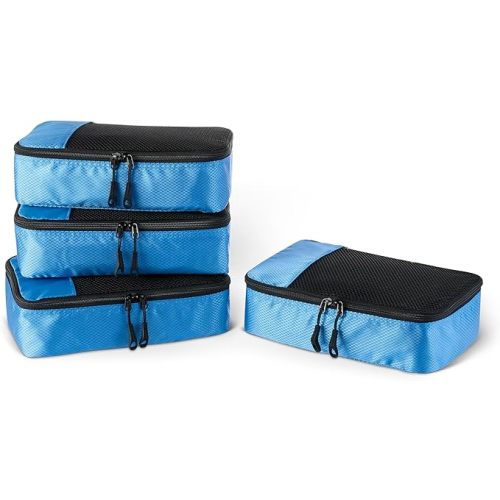 Amazon Essentials 4-Piece Packing Cubes Travel Accessories Set, Luggage Organizer with Double Zipper, Mesh Top, 100% Polyester, Small, Sky Blue (Previously Amazon Basics)