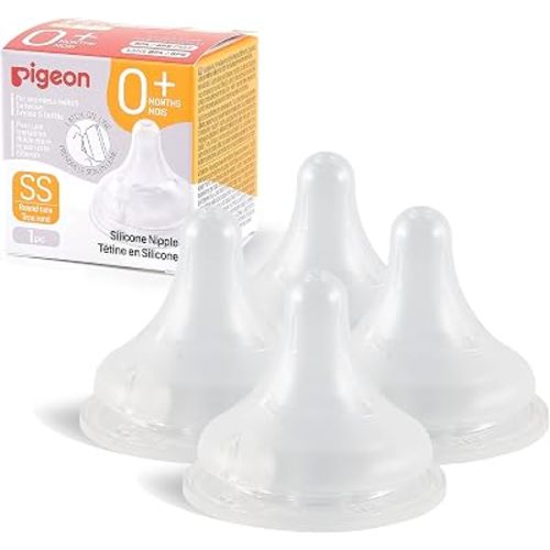 Pigeon Silicone Nipple (SS) with Latch-On Line, 0+ Months, 4 Count