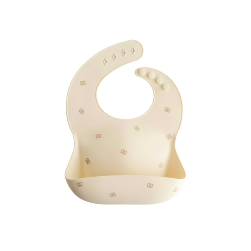 mushie Silicone Baby Bib | Adjustable Fit Waterproof Bibs (Pretzel)
