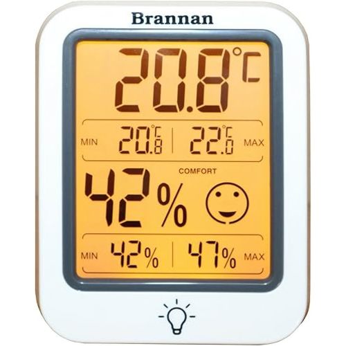 Brannan Digital Room Thermometer Indoor Humidity Meter Hygrometer Accurate Room Temperature Greenhouse Thermometer Max Min Recording Backlight LCD Home House Office Baby Nursery
