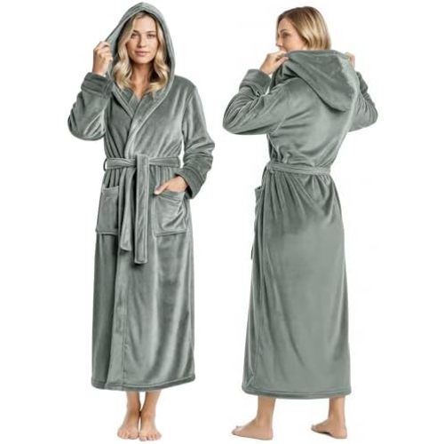 NY Threads Women's Fleece Hooded Bathrobe Plush Long Spa Robe, Medium