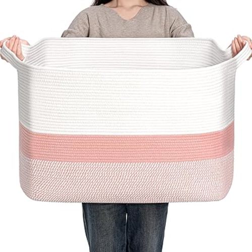 CLHMILY&Z Stylish Square Cotton Rope Storage Basket - 22x17x13.8 Inches - Perfect Nursery Storage Bin and Baby Toy Basket for Organizing Toys and Blankets