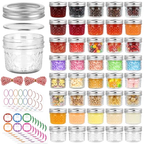 40 Pack 4 oz Mason Jars with Regular Lids and Bands, Small Canning Jars, Mini Glass Jars for Jelly Jam Honey DIY Projects